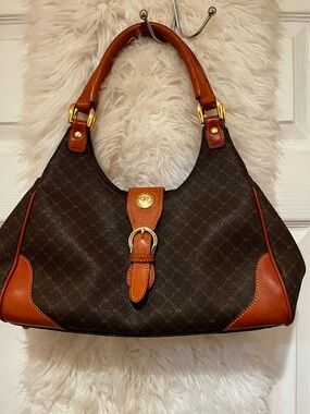 Rioni Brown and Tan Buckle-Accent Shoulder Bag